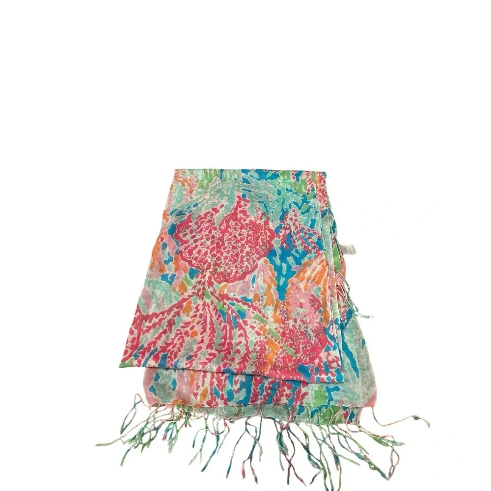 Lilly Pulitzer Murfee Scarf Pink Colorful Silk &‎ Cashmere